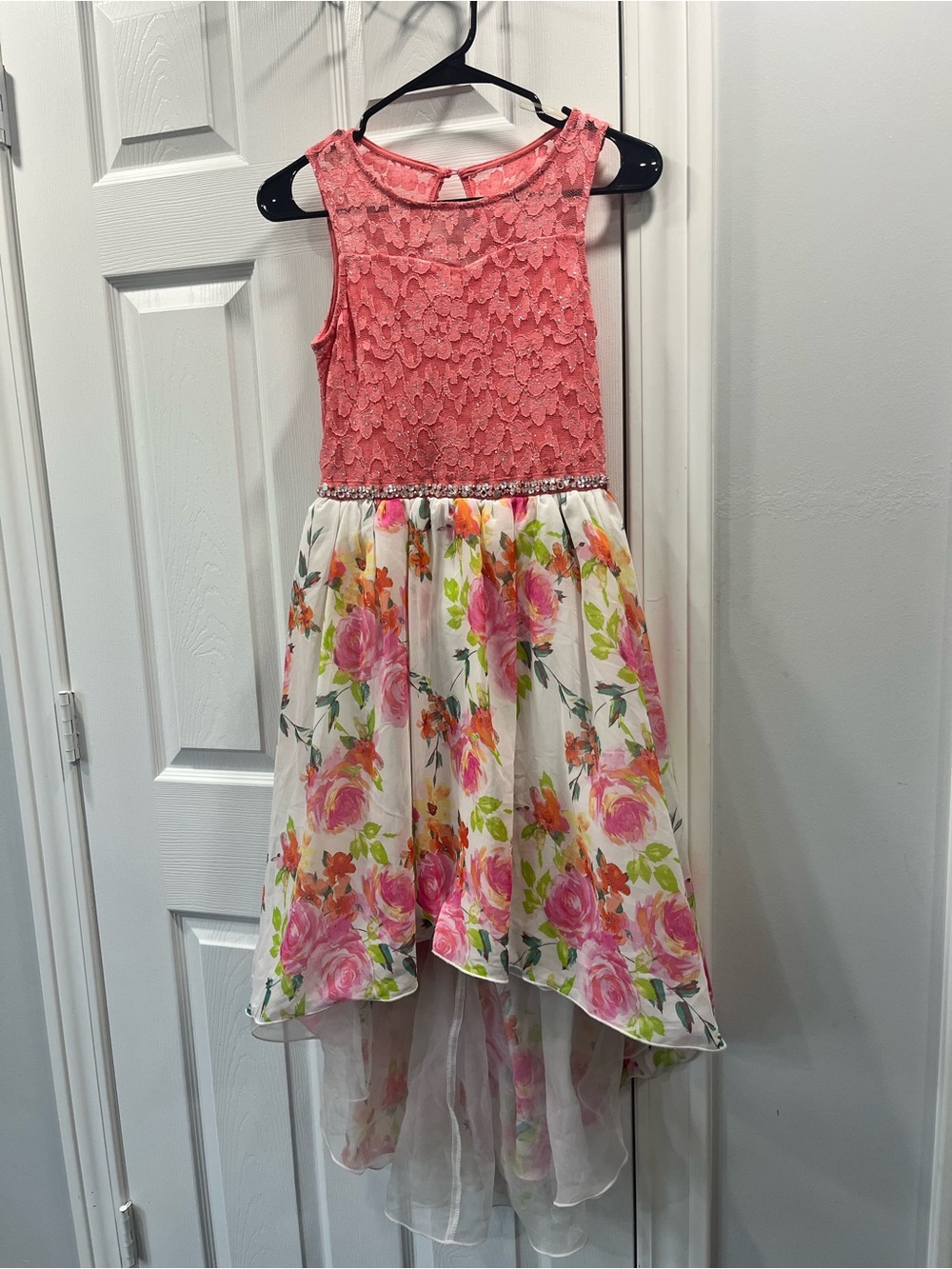 Speechless Coral Lace Bodice Floral Hi-Low Dress